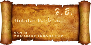 Hintalan Balázs névjegykártya